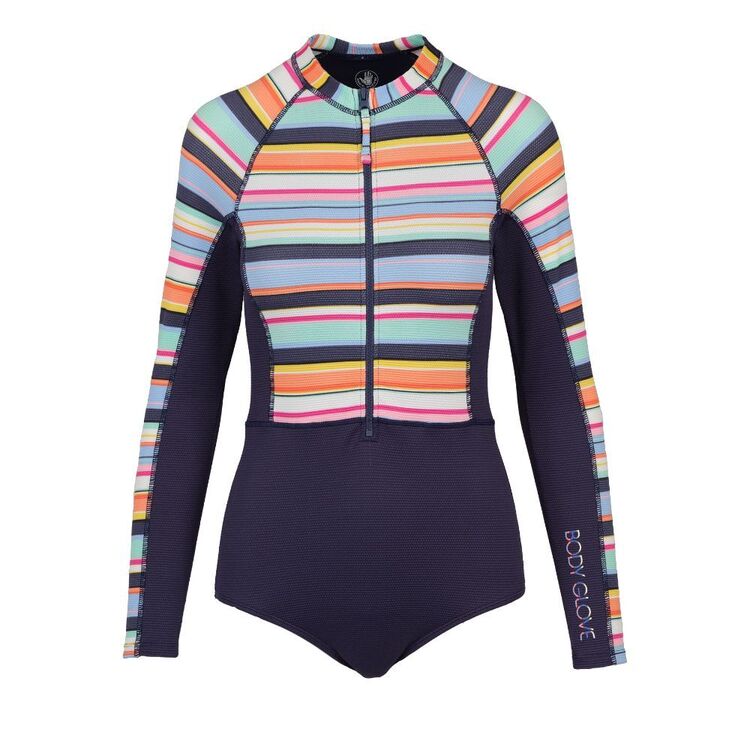 Body Glove Women's Stripe Long Sleeve Rash Suit Navy & Print