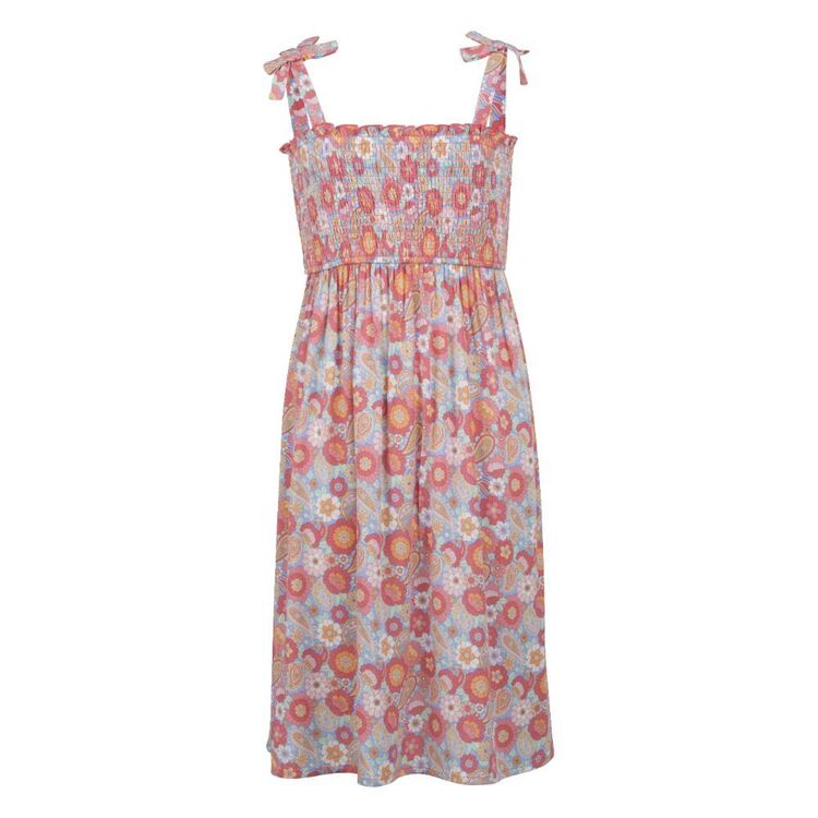 Trip In A Van Kids Shirred Dress Paisey Floral Aop