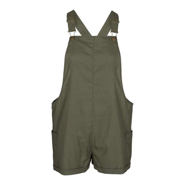 Trip In A Van Women's Linen Blend Overalls Thyme