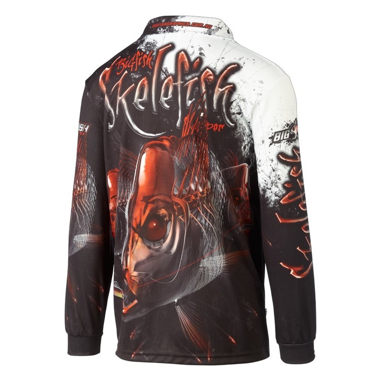 Bigfish Skele Snapper Sublimated Polo Shirt Black & Red