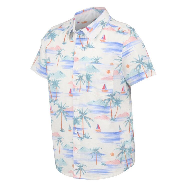 Cape Youth Boys Palm Tree Short Sleeve Shirt White