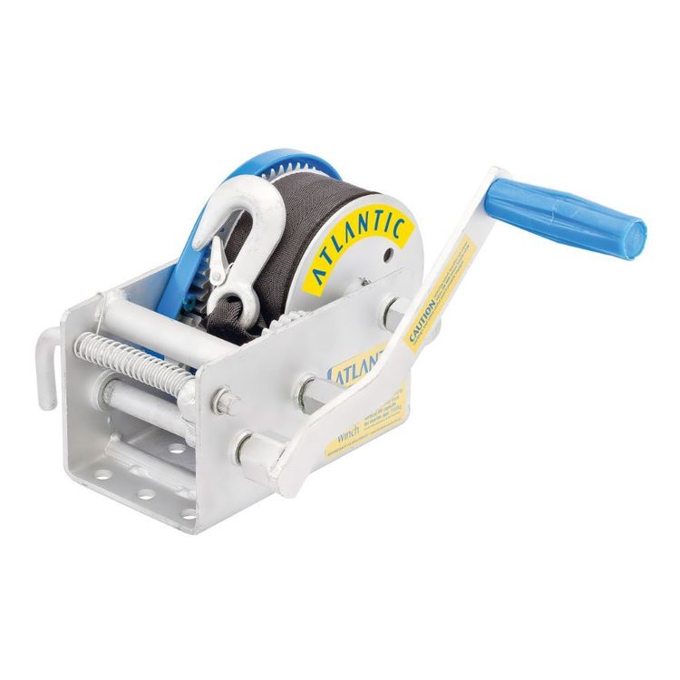 Atlantic Webbing Winch 1500kg 3 Speed HD Ratio 7.5m Snap Hook Silver