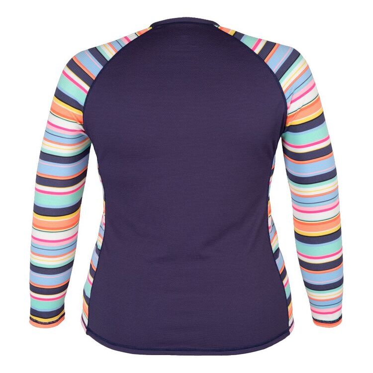 Body Glove Women's Stripe Full Zip Long Sleeve Rash Vest Plus Size Navy & Print