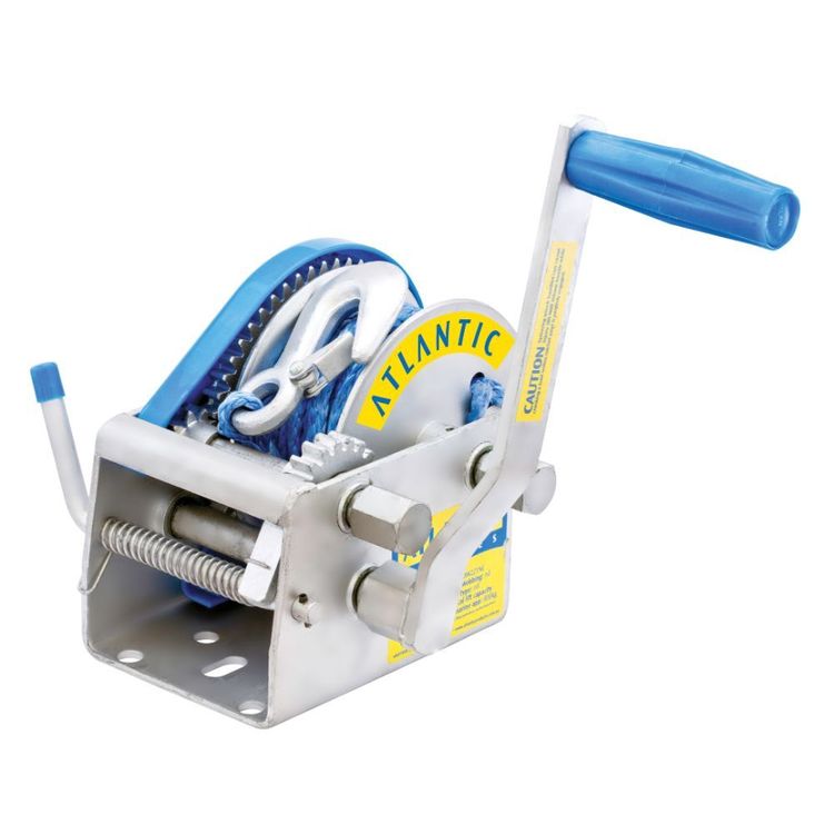 Atlantic Dyneema Winch 1135kg 3 Speed Ratio 7.5m x 6mm Snap Hook Silver
