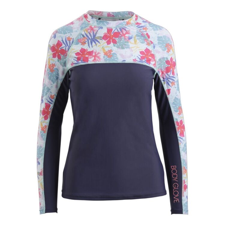 Body Glove Women's Floral Wave Crew Long Sleeve Rash Vest Navy & Print
