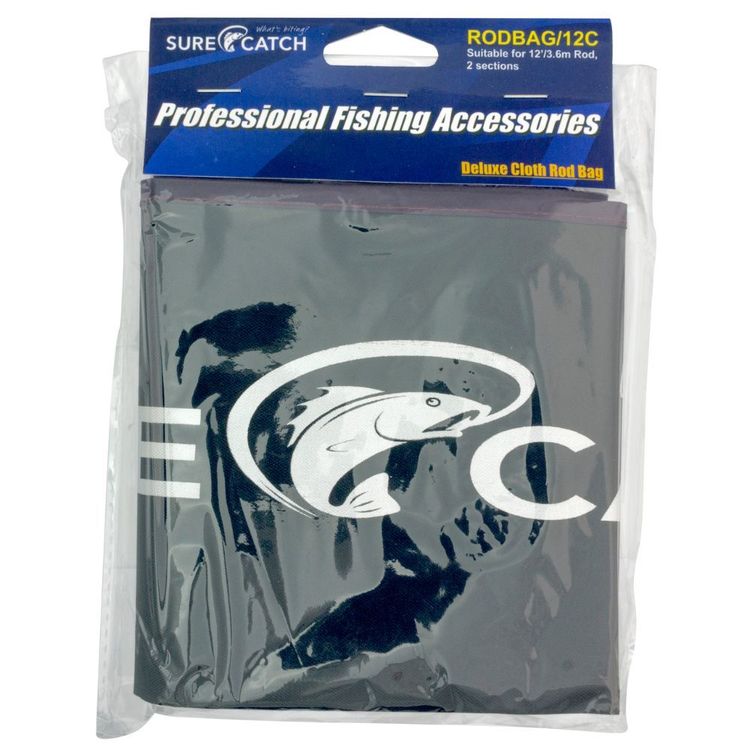 SureCatch Deluxe Cloth Rod Bag Suitable for 12' 2 Piece Rods Black 12 ft