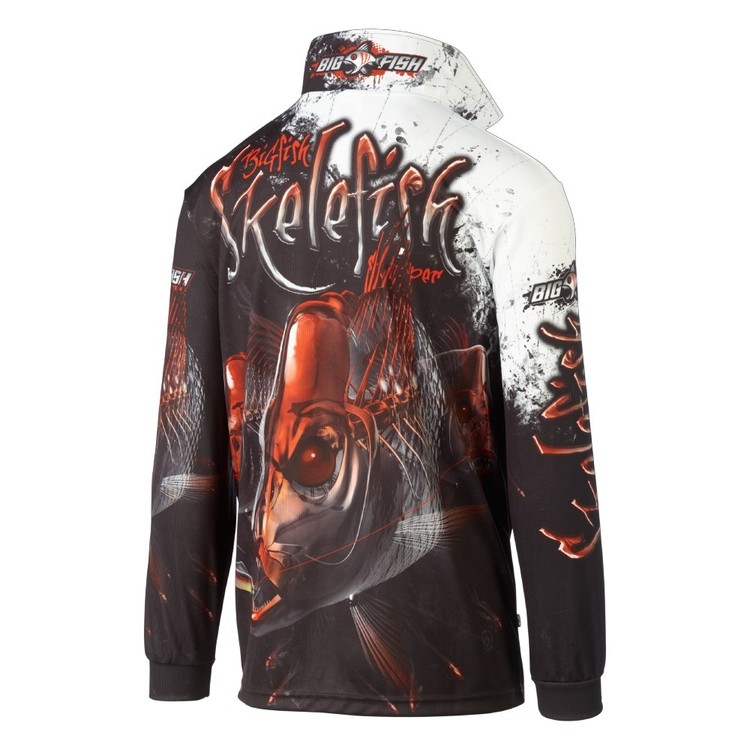 Bigfish Skele Snapper Sublimated Polo Shirt Black & Red