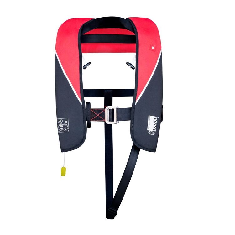 Burke Marine Adult Whip 150N Manual Inflatable PFD Lifejacket with Harness Red & Blue
