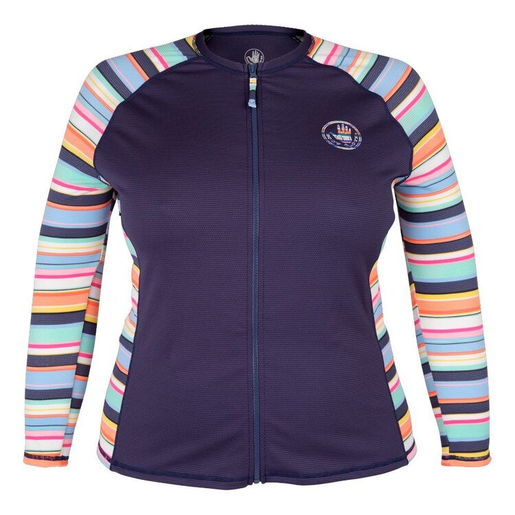 Body Glove Women's Stripe Full Zip Long Sleeve Rash Vest Plus Size Navy & Print