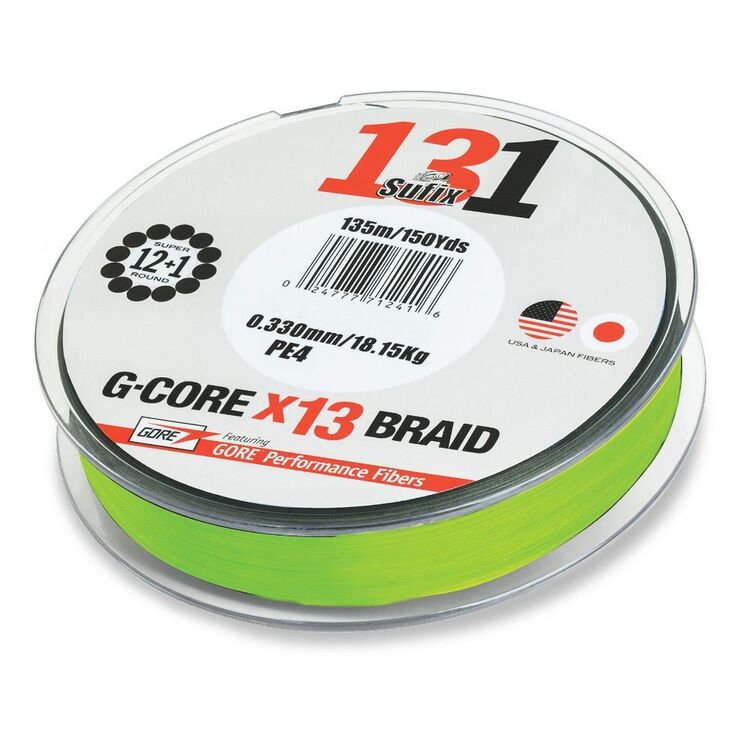 Sufix 131 Braid Line 150 Yard Spool Neon Chartreuse