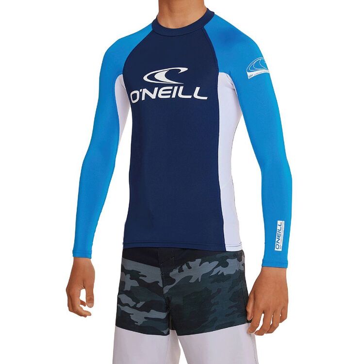 O'Neill Youth Boys Basic Skins Long Sleeve Rash Vest Navy/Royal Blue/White