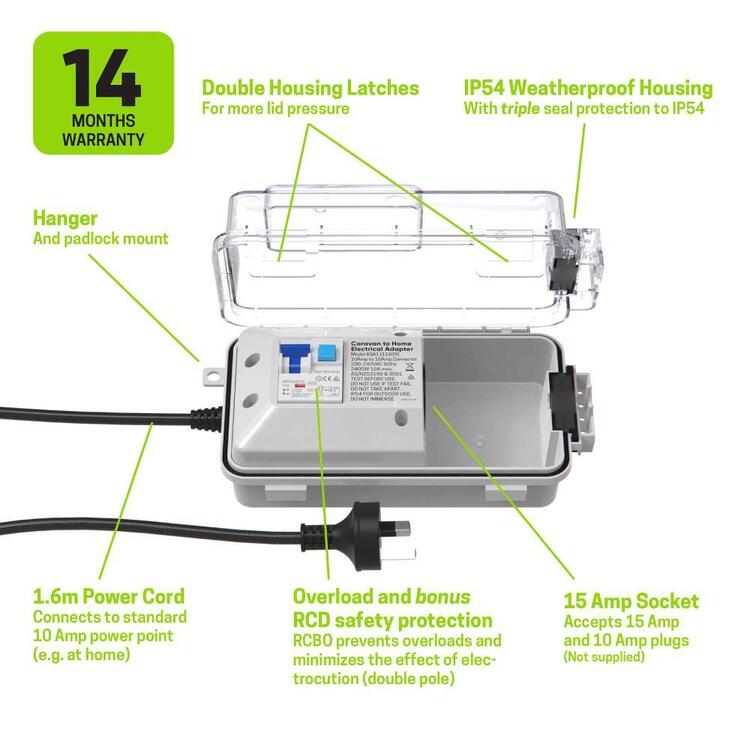 Ampsafe Caravan to Home Power Adapter Grey