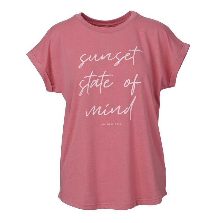 Trip In A Van Women's Short Sleeve Loose Fit Tee Rosette Sunset