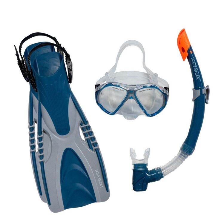 Body Glove Quantum Adult 4 Piece Snorkel Set Blue & Grey