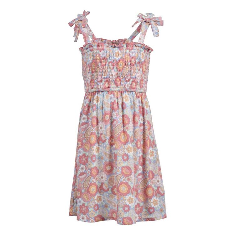 Trip In A Van Kids Shirred Dress Paisey Floral Aop