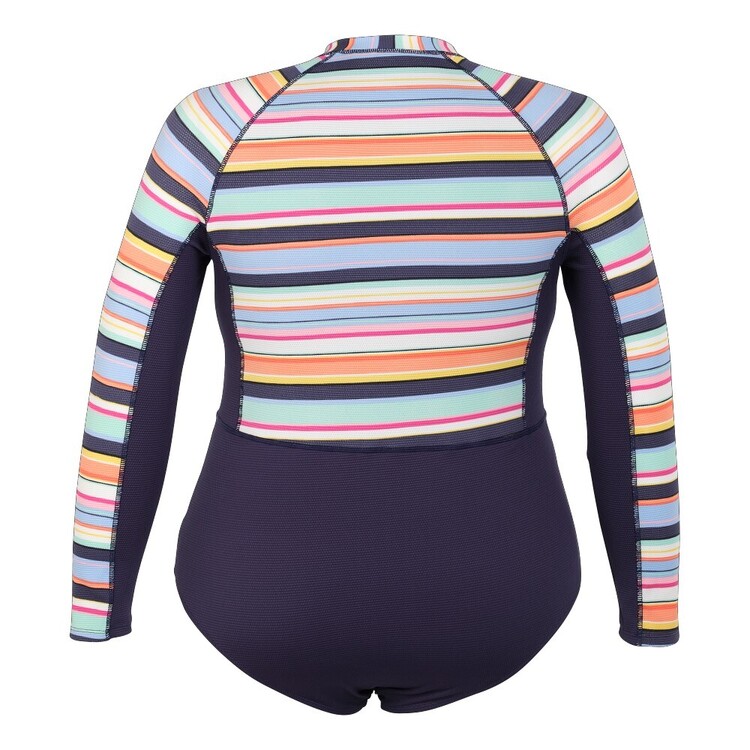 Body Glove Women's Stripe Long Sleeve Rash Suit Navy & Print