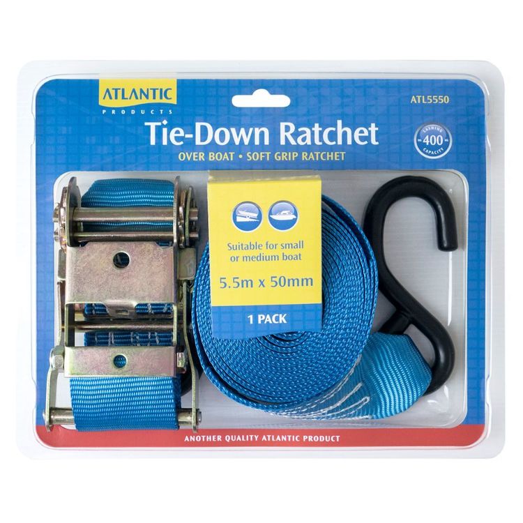 Atlantic Tie Down 5.5m x 50mm Pair Single - Over Boat Blue