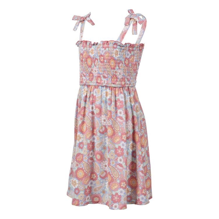 Trip In A Van Kids Shirred Dress Paisey Floral Aop