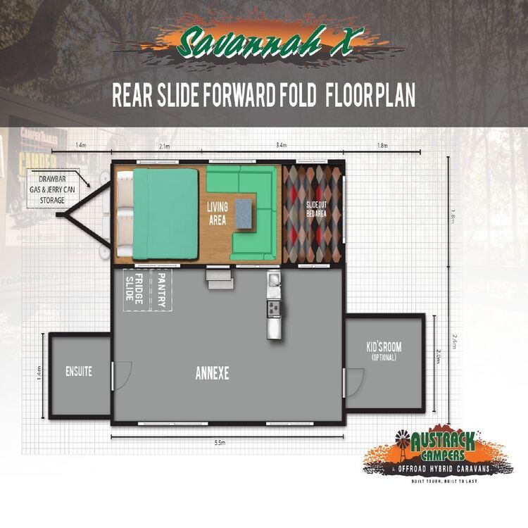 Austrack Savannah X Forward Fold Rear Slide Camper Trailer Grey