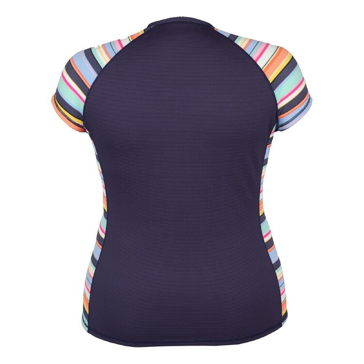 Body Glove Women's Stripe Full Zip Cap Sleeve Rash Vest Navy & Print