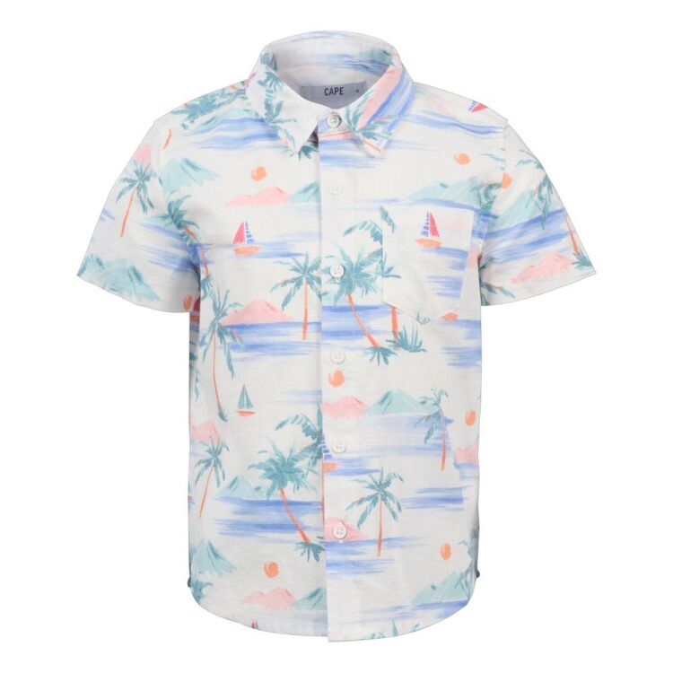 Cape Kids Boys Palm Tree Short Sleeve Shirt White Palm Tree