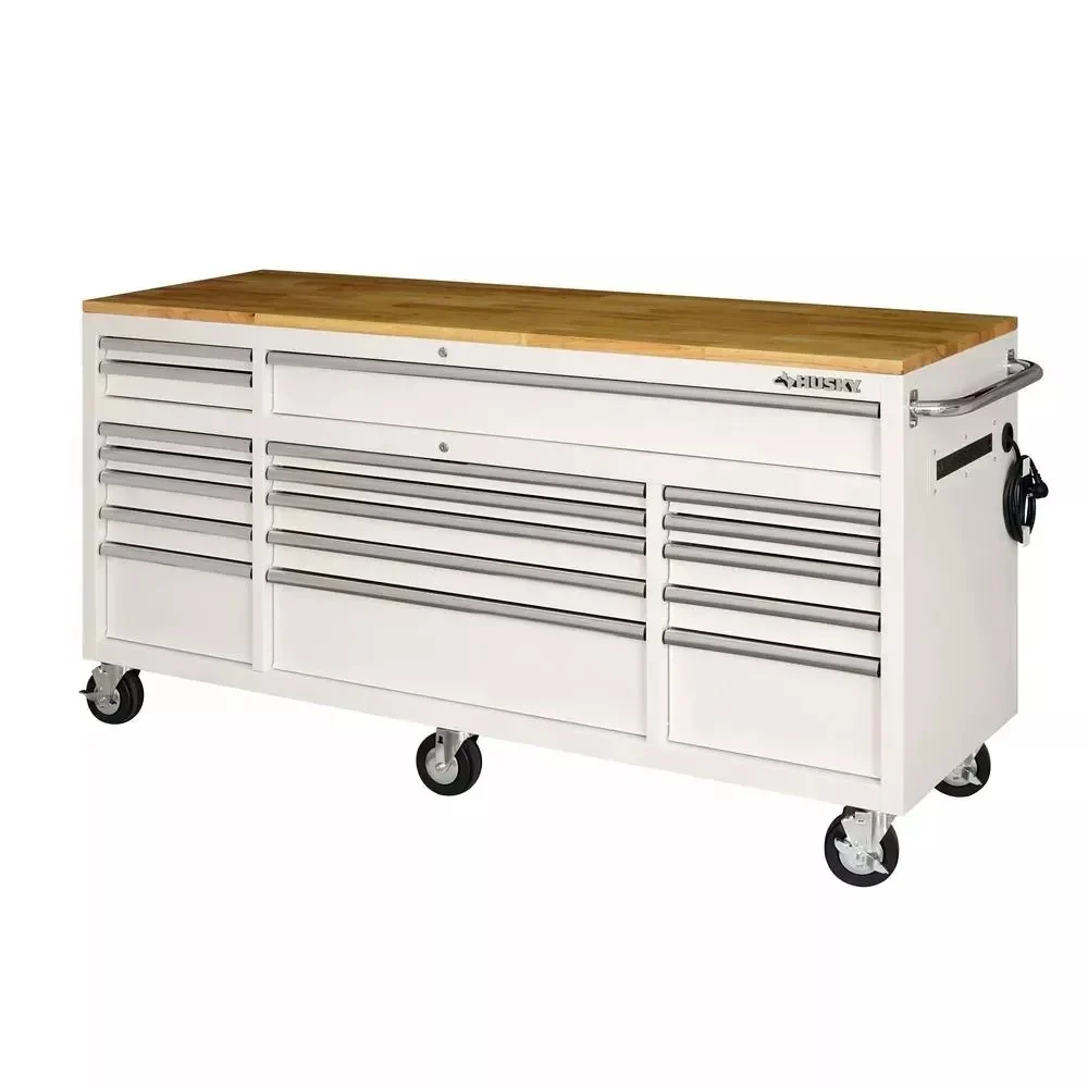 72 IN. 18-DRAWER MOBILE WORKBENCH WITH SOLID WOOD TOP, BLACK