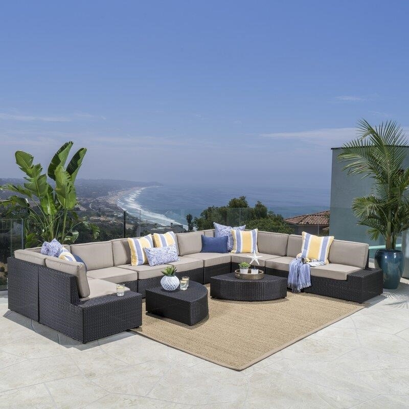 Caroline Wicker/Rattan 10 - Person Seating Group with Cushions
