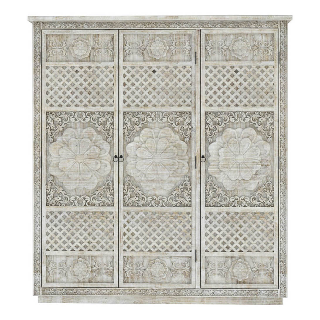 Nuala Hand Carved Solid Wood 63” Large White Wardrobe Armoire