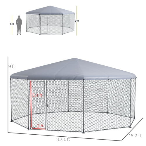 PawHut Large Metal Chicken Coop Chicken Run for Chicken, Ducks and Rabbits with Waterproof and Anti-UV Cover, Walk-in Poultry Cage Hen House for Outdoor and Yard Farm Use, 17' x 15.7' x 9'