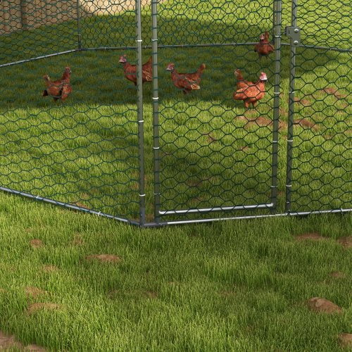 PawHut Large Metal Chicken Coop Chicken Run for Chicken, Ducks and Rabbits with Waterproof and Anti-UV Cover, Walk-in Poultry Cage Hen House for Outdoor and Yard Farm Use, 17' x 15.7' x 9'