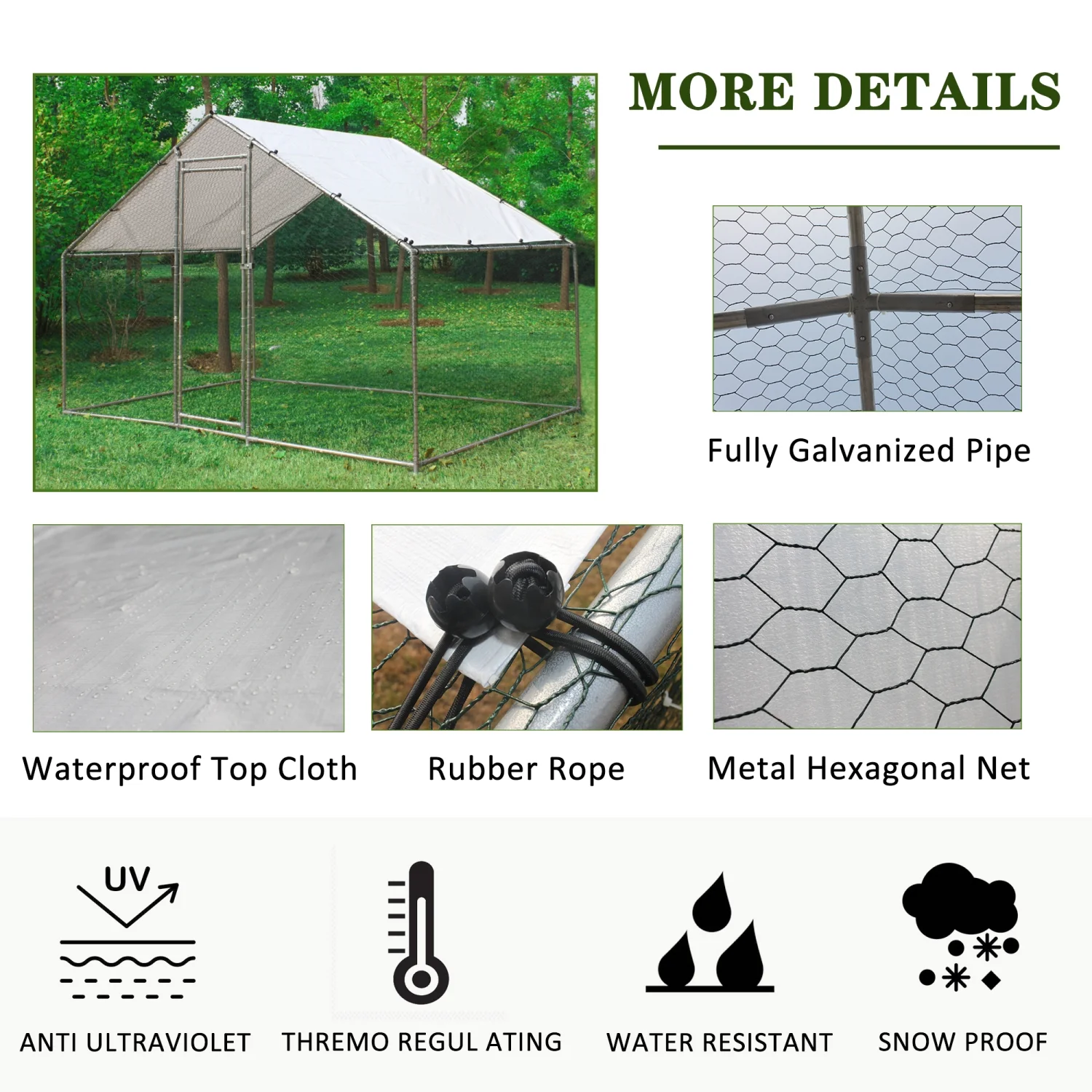 Spacious Large Galvanized Metal Chicken Coop with Waterproof and Anti-Ultraviolet Cover Walk-in Chicken Run and Hen Pen Cage for Rabbits and Ducks Outdoor Wire Poultry Cages (10‘ L x 6.