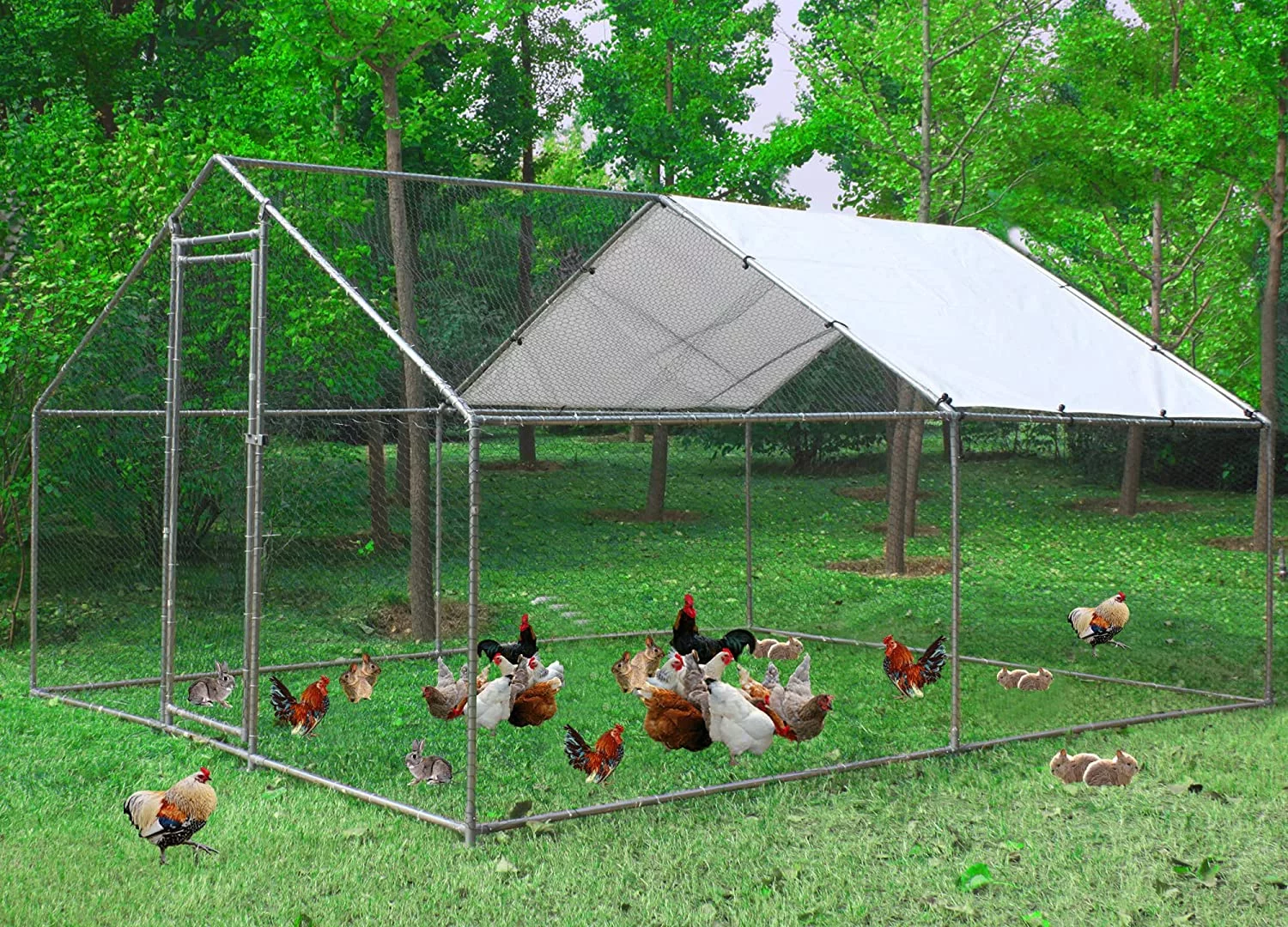 Large Chicken Coop Metal Chicken Runs for Yard, 10' Walk in Chicken Coop Cage Chicken Pen Poultry Cage with Waterproof & Anti-UV Cover Heavy Duty Rabbit Hutch Duck Cage for Outdoor, Backyard and Farm