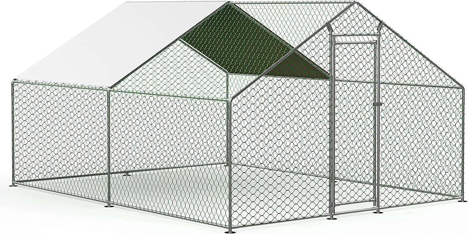 Large Chicken Coop Metal Chicken Runs for Yard, 10' Walk in Chicken Coop Cage Chicken Pen Poultry Cage with Waterproof & Anti-UV Cover Heavy Duty Rabbit Hutch Duck Cage for Outdoor, Backyard and Farm