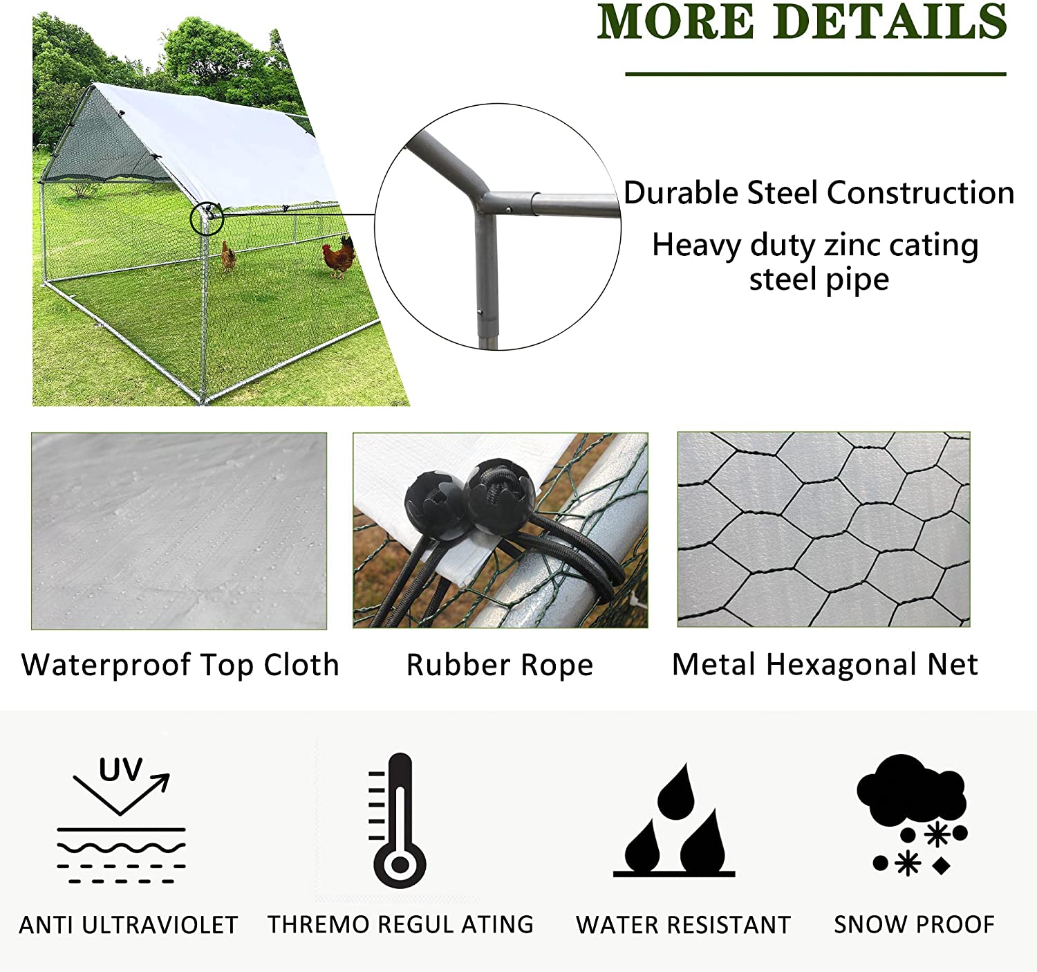 Large Chicken Coop Metal Chicken Runs for Yard, 10' Walk in Chicken Coop Cage Chicken Pen Poultry Cage with Waterproof & Anti-UV Cover Heavy Duty Rabbit Hutch Duck Cage for Outdoor, Backyard and Farm