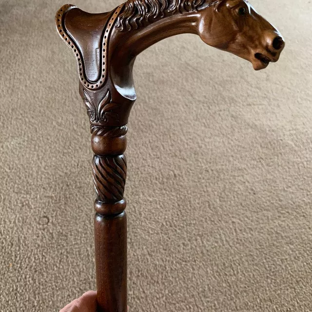 CopyDesigner Art Wooden Cane badass Walking Stick Horse with Saddle, Fancy decorative canes for ladies and men