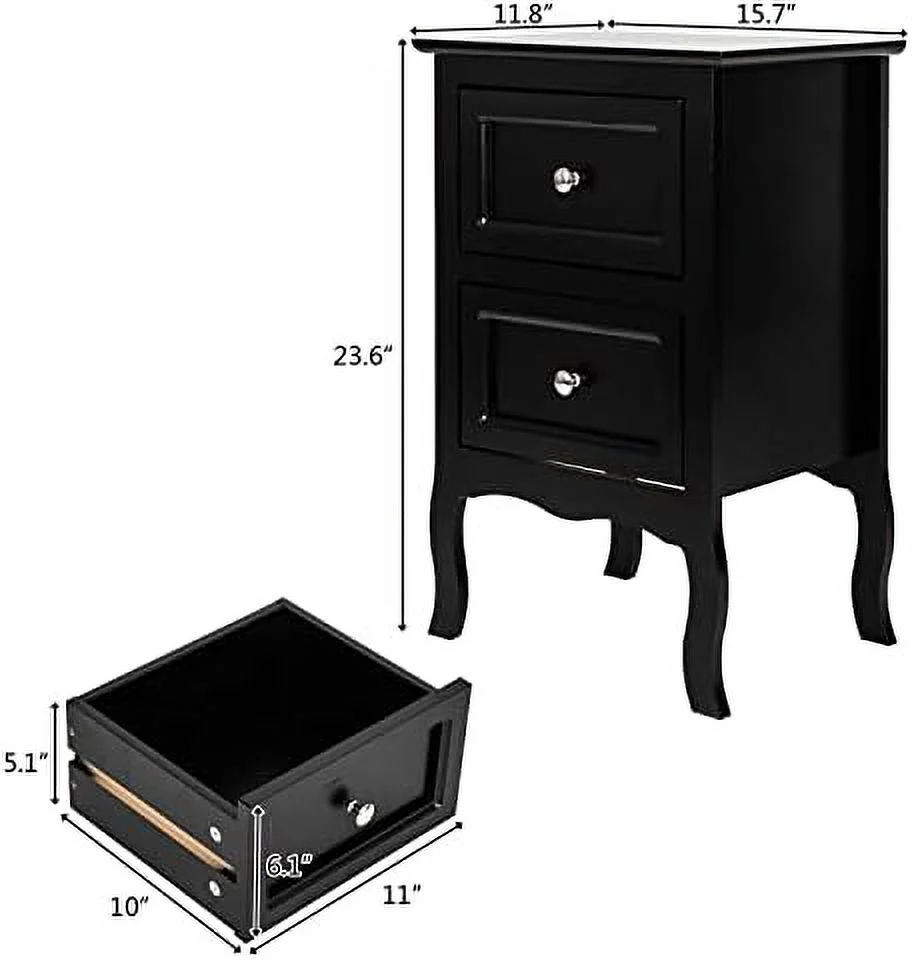 NTTBOBOEC Night Table Modern Wood Night Stand End Table Wooden Bed Side Tables with 2 Drawers Large Space Brown Size 15.74