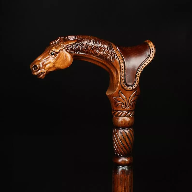 CopyDesigner Art Wooden Cane badass Walking Stick Horse with Saddle, Fancy decorative canes for ladies and men