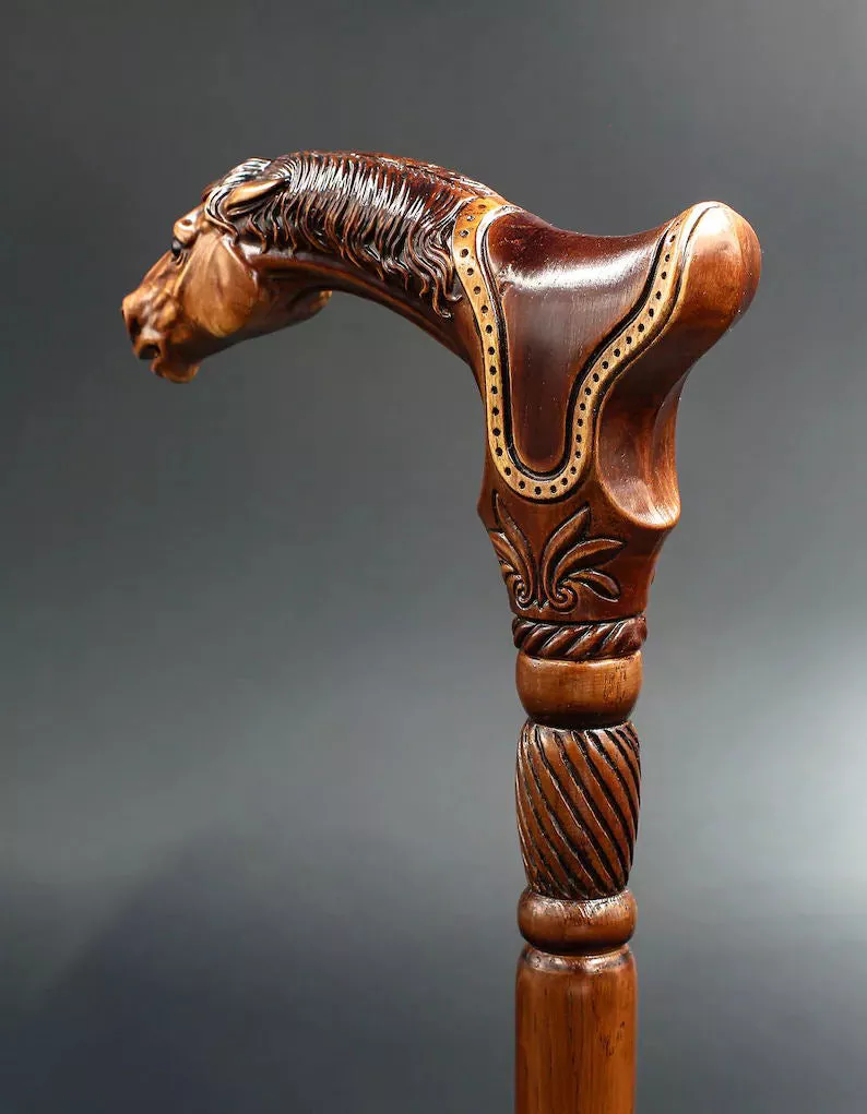 CopyDesigner Art Wooden Cane badass Walking Stick Horse with Saddle, Fancy decorative canes for ladies and men
