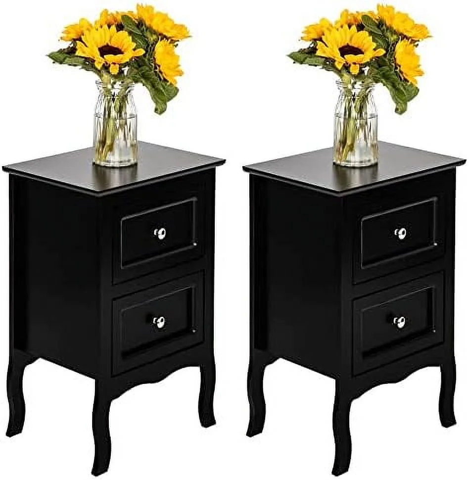 NTTBOBOEC Night Table Modern Wood Night Stand End Table Wooden Bed Side Tables with 2 Drawers Large Space Brown Size 15.74