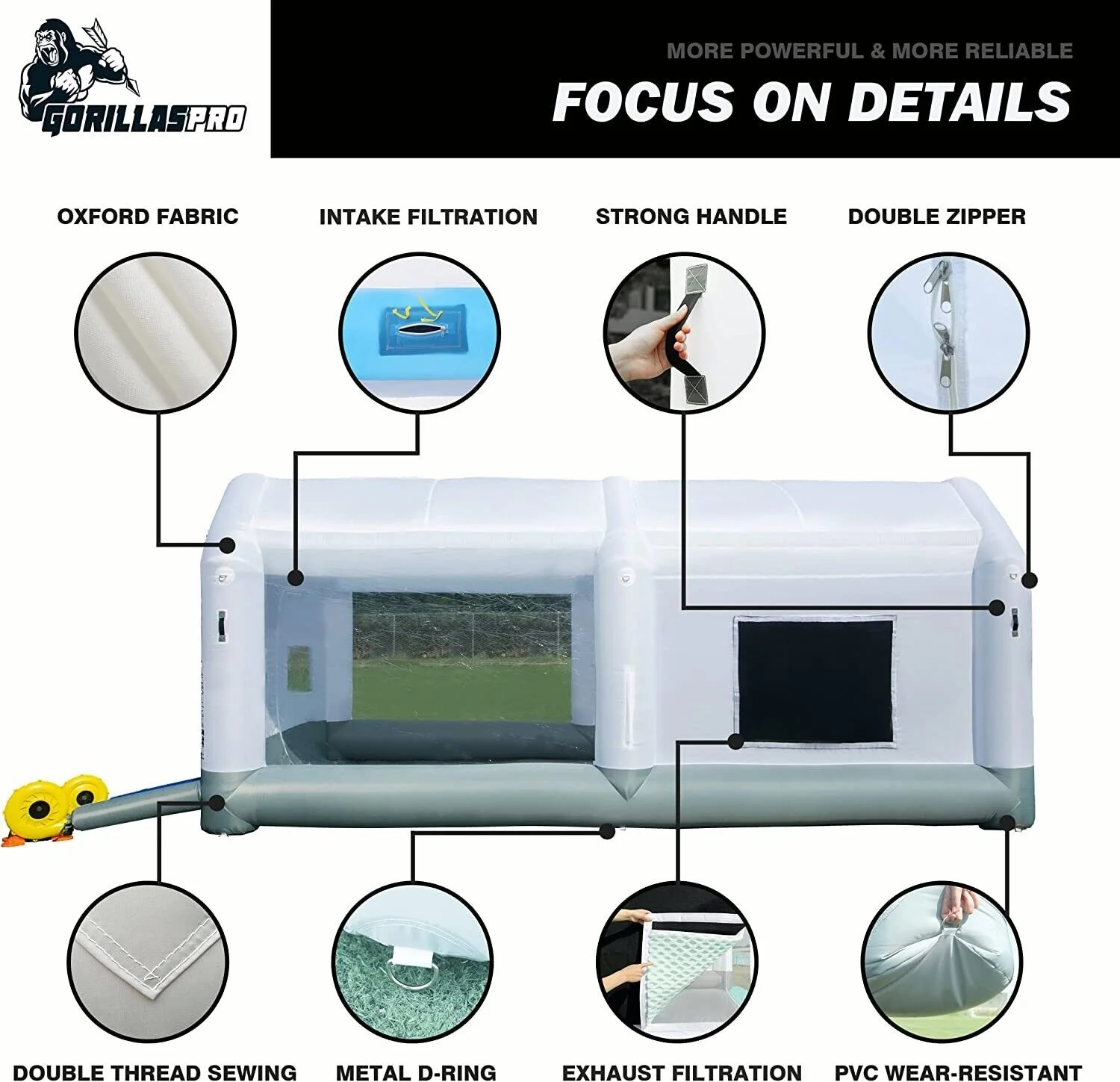 GORILLASPRO Portable Inflatable Paint Booth 13x10x8Ft,Inflatable Spray Booth with 750W with Air Draft Device