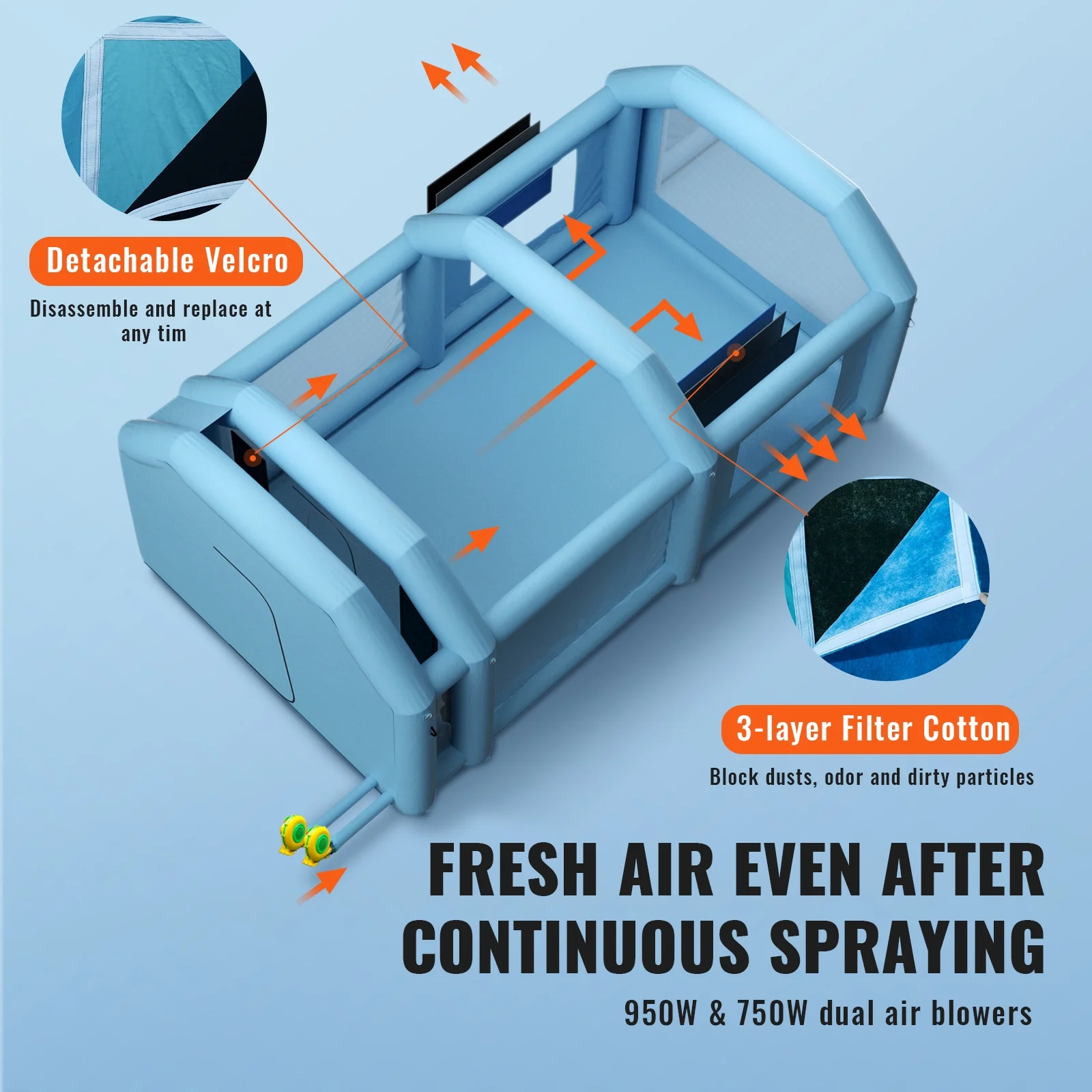 BENTISM Inflatable Paint Booth 30x20x13ft Inflatable Spray Booth Car Paint Tent with 950W+1100W Filter System Blower