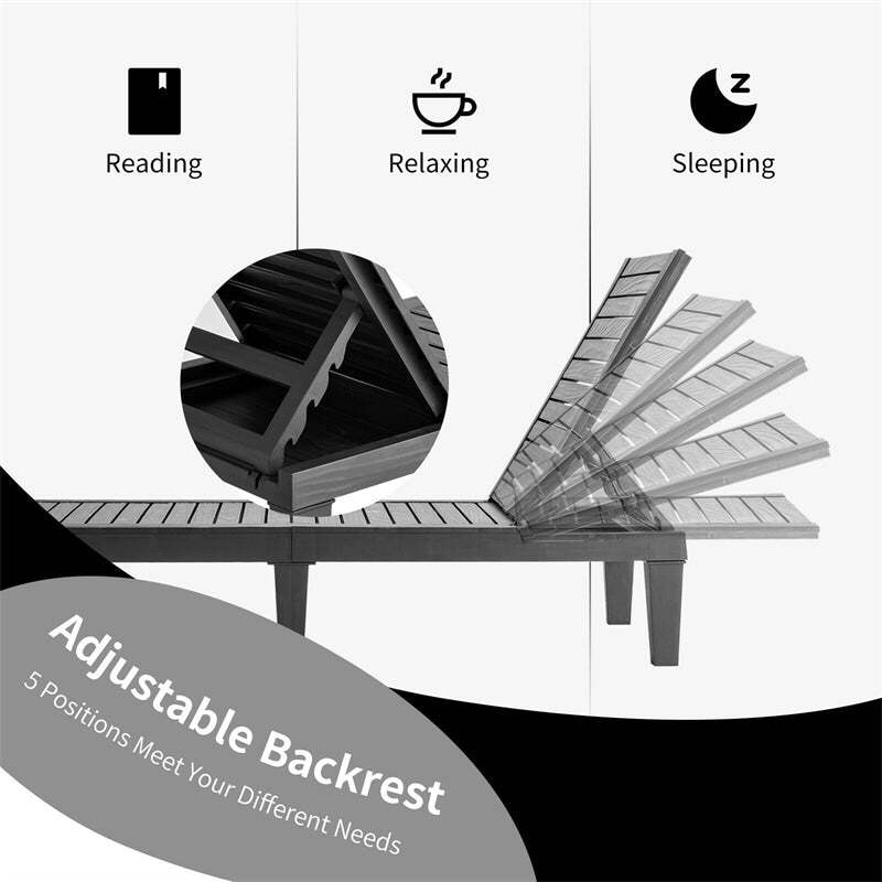 Outdoor Chaise Lounge Patio Reclining Chair with 5-Position Adjustable Backrest