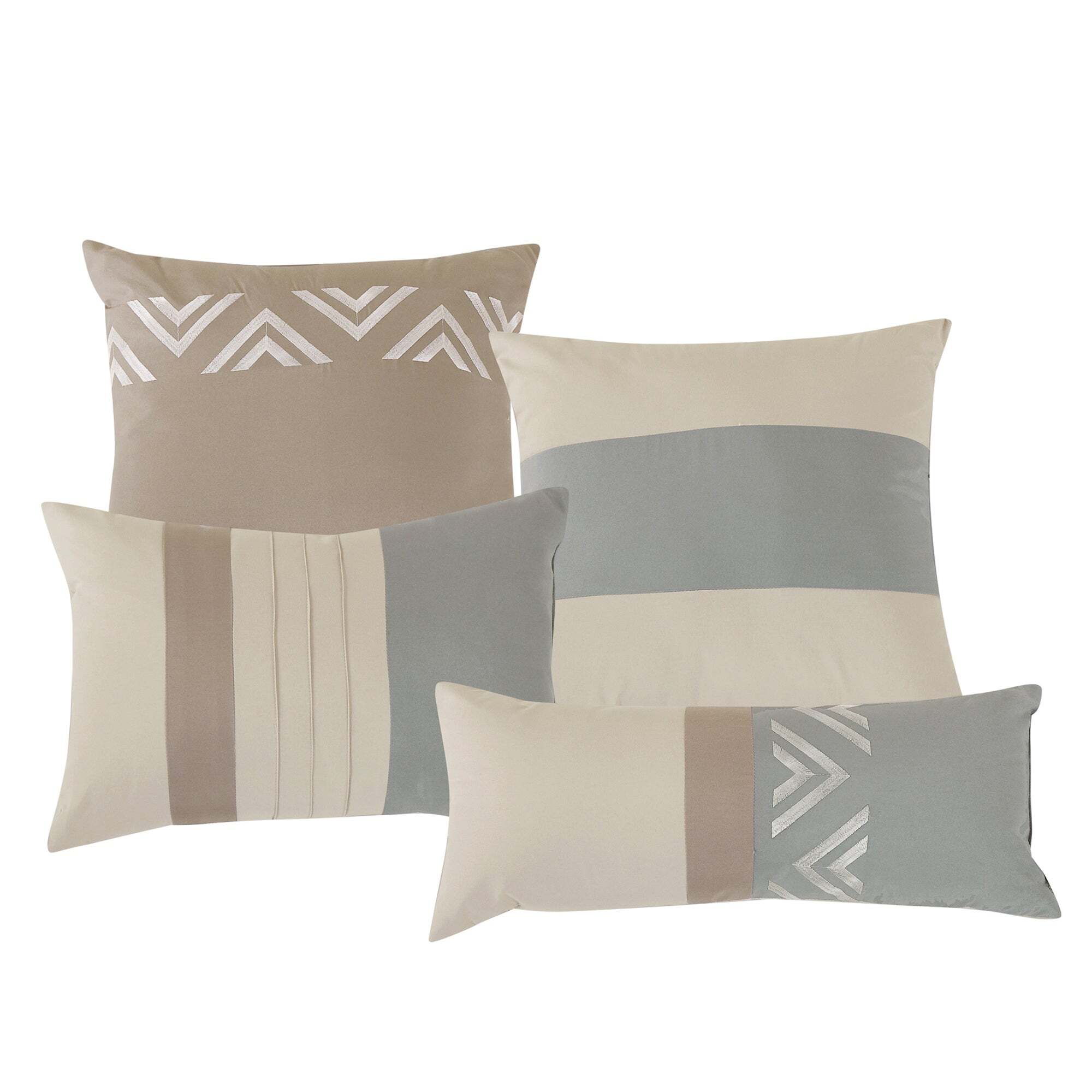 7 Piece Luxurious Stripe Embroidered and Patchwork Comforters Bed in a Bag Queen King Bedding Set