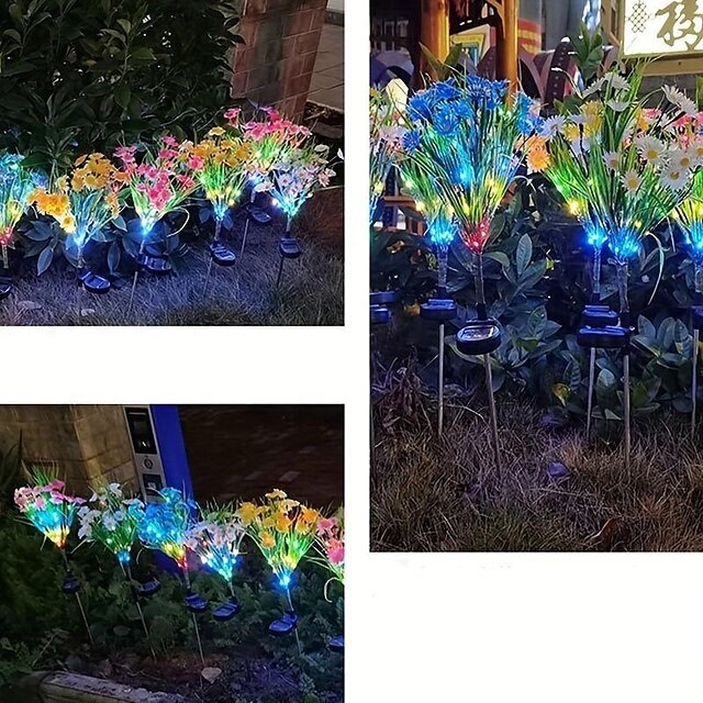 Solar Garden Lights Outdoor Chrysanthemum Solar Outdoor Lights Decorative With Colorful String Lights Upgraded Waterproof Solar Garden Decor For Yard Patio Landscape Decoration