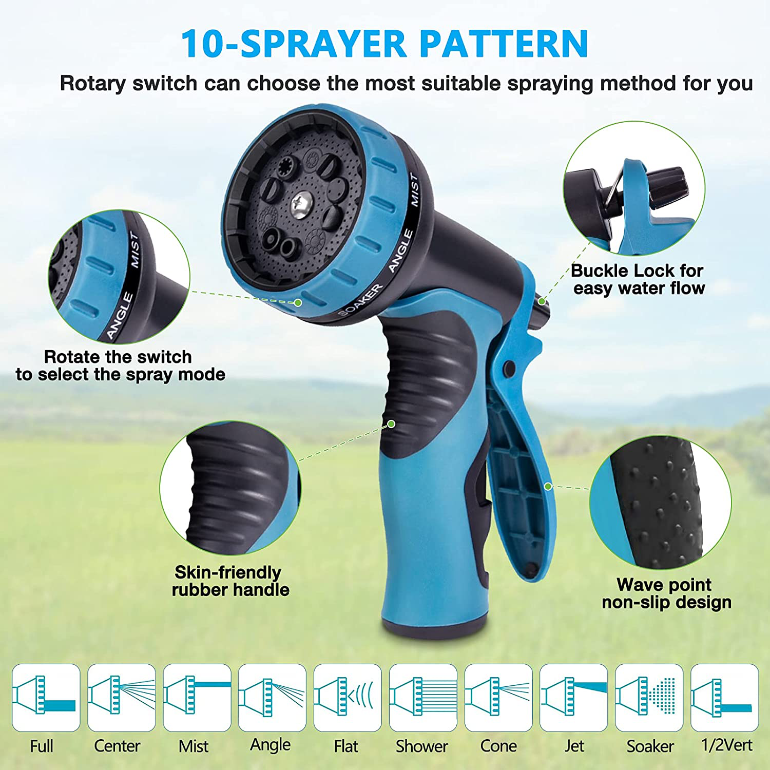 Expandable Garden Hose 50ft with 10 Function Spray Nozzle, Leakproof Flexible Water Hose Design with Solid Brass Connectors, Retractable Hose Expands 3 Times, Easy Storage and Usage