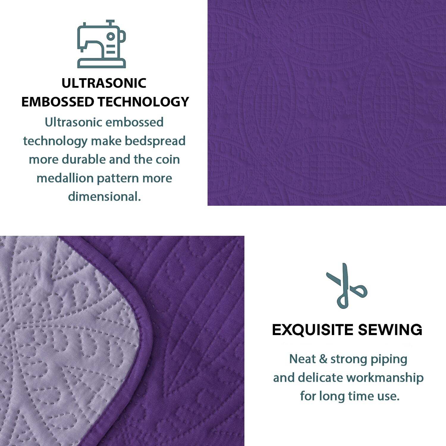 3 Piece Oversized Ultrasonic Embossed Bedspread Set with Coin Medallion Pattern-CARLA