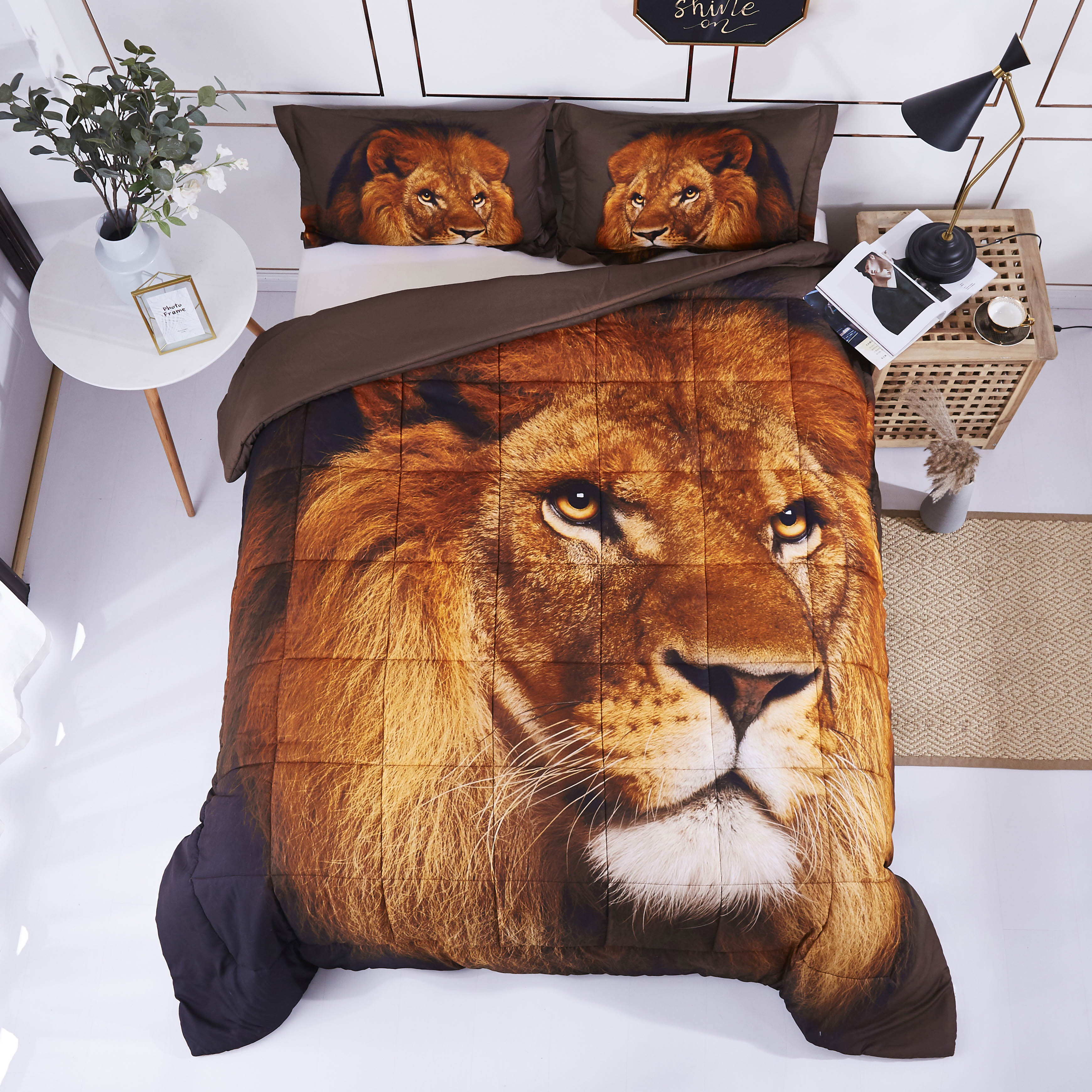 3D Reactive Print Lion Head All Season Comforter Set Twin -P27