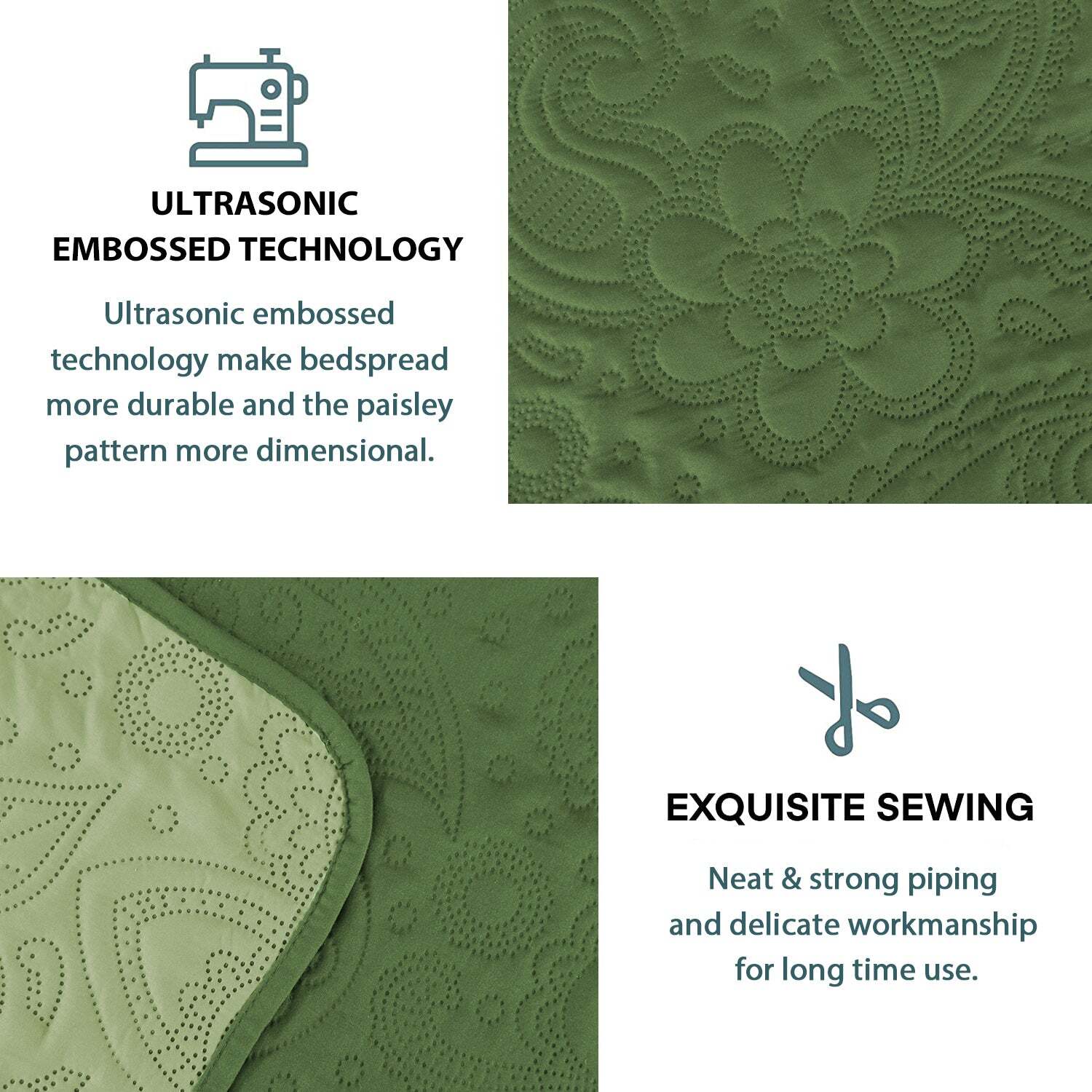 3 Piece Oversized Ultrasonic Embossed Bedspread Set with Classic Paisley Pattern - Paisley