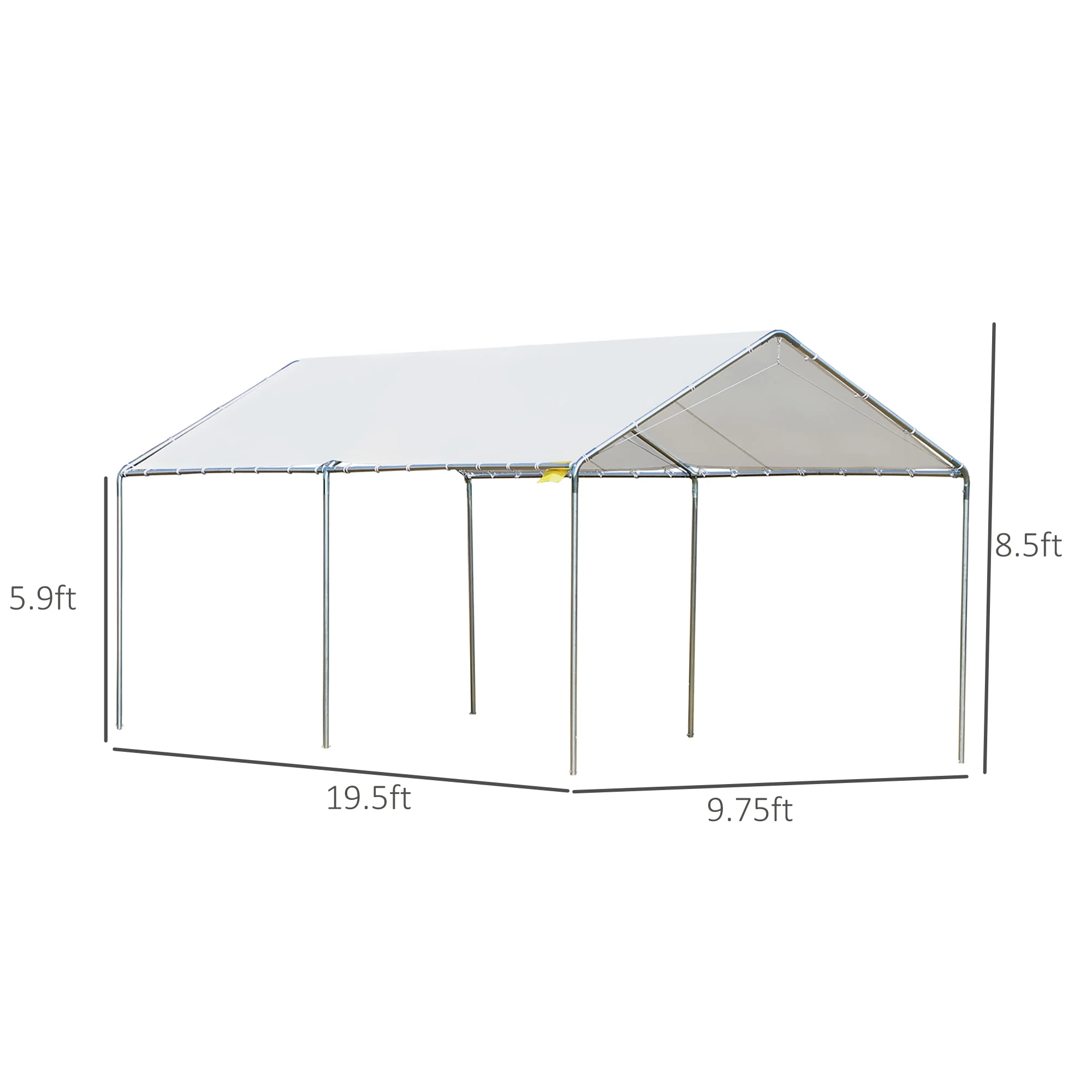 2025 Outsunny 10'x20' Carport Heavy Duty Galvanized Car Canopy with Included Anchor Kit, 3 Reinforced Steel Cables, White
