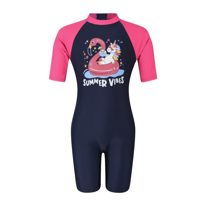 Second Skins Girls Unicorn Summer Short Sleeve Sunsuit (Age 5-10)
